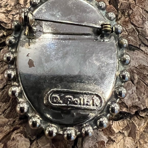 Authentic Danny Pollak Brooch Crystals Moonstone Claw Prong Black White 5x4 cms - Picture 4 of 6